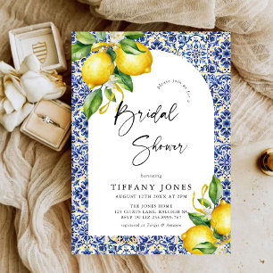 Mediterranean Blue Tiles Lemons Bridal Shower Invitation