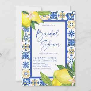Mediterranean  Blue Tiles Lemons Bridal Shower Invitation