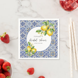 Mediterranean Blue Tiles Lemons Bridal Shower Napkins