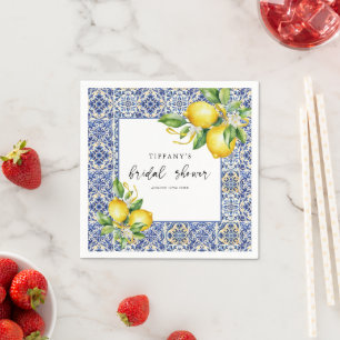 Mediterranean  Blue Tiles Lemons Bridal Shower Napkins