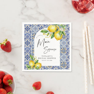 Mediterranean  Blue Tiles Lemons Bridal Shower Napkins