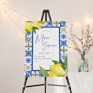 Mediterranean Blue Tiles Lemons Bridal Shower Sign
