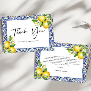 Mediterranean Blue Tiles Lemons Bridal Shower Thank You Card