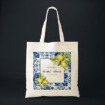 Mediterranean  Blue Tiles Lemons Bridal Shower Tote Bag<br><div class="desc">Introducing our Mediterranean Blue Tiles Lemons Bridal Shower Tote Bag, a stylish and practical accessory for your celebration. This tote bag features a beautiful design of classic Mediterranean blue tiles accented with vibrant lemons, capturing the sunny elegance of the Italian coast. Perfect for carrying essentials or as a thoughtful gift...</div>