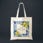 Mediterranean  Blue Tiles Lemons Bridal Shower Tote Bag<br><div class="desc">Introducing our Mediterranean Blue Tiles Lemons Bridal Shower Tote Bag, a stylish and practical accessory for your celebration. This tote bag features a beautiful design of classic Mediterranean blue tiles accented with vibrant lemons, capturing the sunny elegance of the Italian coast. Perfect for carrying essentials or as a thoughtful gift...</div>