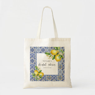 Mediterranean Blue Tiles Lemons Bridal Shower Tote Bag