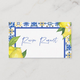 Mediterranean Blue Tiles Lemons Recipe Request Enclosure Card
