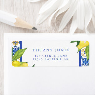 Mediterranean Blue Tiles Lemons Return Address Label