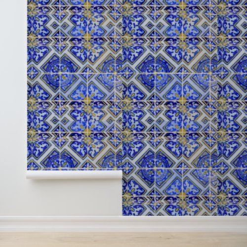 Mediterranean Blue Tiles Portuguese Azulejo   Wallpaper