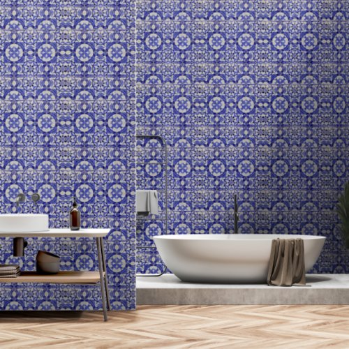 Mediterranean Blue Tiles Portuguese Azulejo   Wallpaper