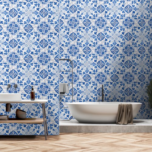 Mediterranean Blue Tiles Portuguese Azulejo   Wallpaper