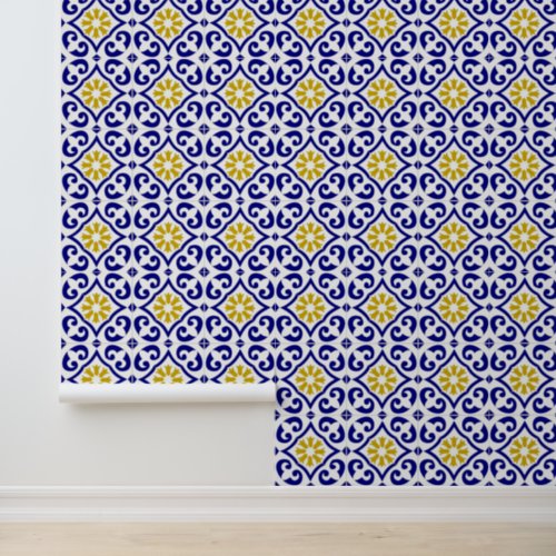 Mediterranean Blue Tiles Portuguese Azulejo   Wallpaper
