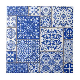 Mediterranean Blue & White Azulejo Majolica Mosaic