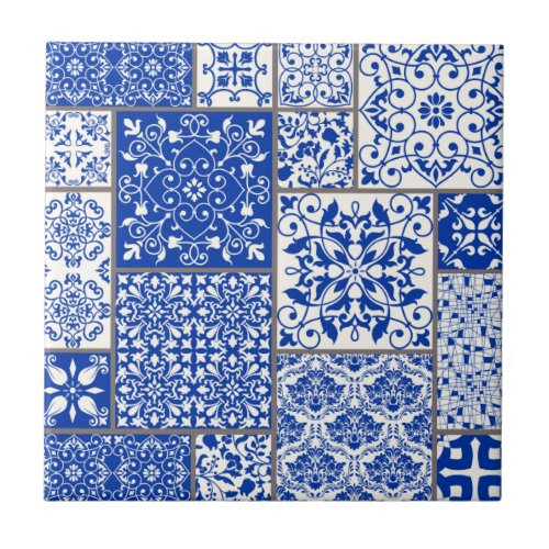 Mediterranean Blue  White Azulejo Majolica Mosaic Ceramic Tile