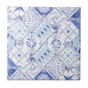 Mediterranean Blue White Floral Vintage Kitchen Ce Ceramic Tile