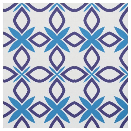 Mediterranean Blue & White Geometric Pattern Fabric