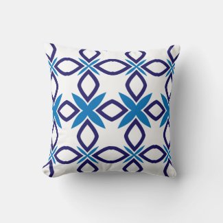 Mediterranean Blue & White Geometric Pattern Throw Pillow