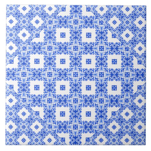 Mediterranean blue white iznik delft style pattern ceramic tile