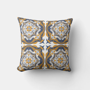 Mediterranean Blue White Lemon Throw Pillow