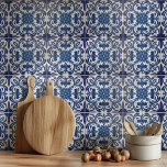 Mediterranean Blue White Rustic Portuguese Azulejo Ceramic Tile<br><div class="desc">Beautiful blue and white Mediterranean tiles inspired by Portuguese Azulejo patterns, featuring an original illustration of elegant flowers and nature motifs. With its modern yet classic and rustic design with intricate details, these tiles are perfect as kitchen backsplash or accent walls in a dining room. Bring timeless sophistication to your...</div>