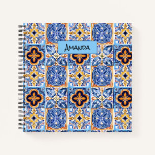 Mediterranean Blue White Sicilian Tile Pattern Notebook