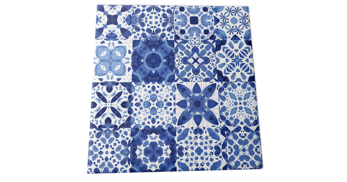 Handcrafted Blue And White Tile Pattern Intricate Watercolor Paint