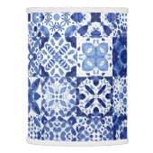 Mediterranean Blue White Tile Pattern Watercolor Lamp Shade (Left)
