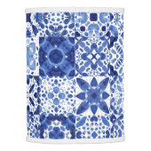 Mediterranean Blue White Tile Pattern Watercolor Lamp Shade (Back)