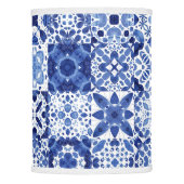 Mediterranean Blue White Tile Pattern Watercolor Lamp Shade (Front)