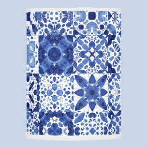 Mediterranean Blue White Tile Pattern Watercolor Lamp Shade