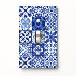 Mediterranean Blue White Tile Pattern Watercolor Light Switch Cover<br><div class="desc">Pretty indigo navy blue and white Mediterranean tile pattern in watercolor.  Original art by Nic Squirrell.</div>