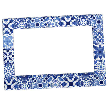 Mediterranean Blue White Tile Pattern Watercolor Magnetic Frame by Squirrell at Zazzle