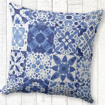 Mediterranean Blue White Tile Pattern Watercolor Outdoor Pillow<br><div class="desc">Pretty indigo blue and white tile pattern in watercolor.  Original art by Nic Squirrell.</div>