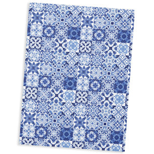 Mediterranean Blue White Tile Pattern Watercolor Tablecloth