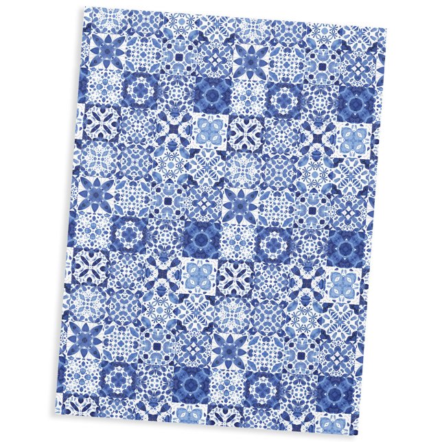 Mediterranean Blue White Tile Pattern Watercolor Tablecloth (Mediterranean blue and white watercolor tile print tablecloth)