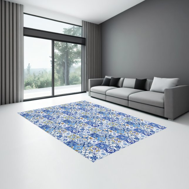 Mediterranean Blue, White & Yellow Italian Pattern Rug (Insitu (Indoor 3))