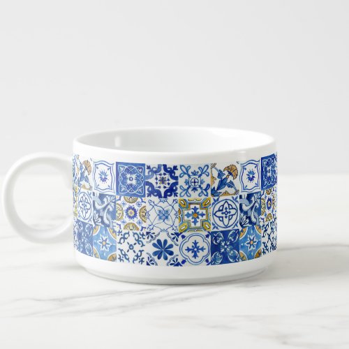 Mediterranean Blue White  Yellow Summer Floral Bowl