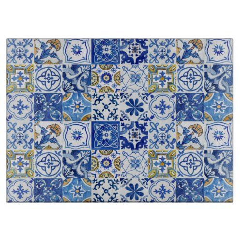 Mediterranean Blue White  Yellow Summer Pattern Cutting Board