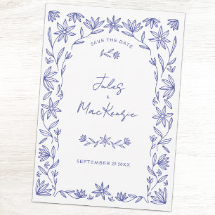 Mediterranean Blue Wildflower Art Save the Date Invitation