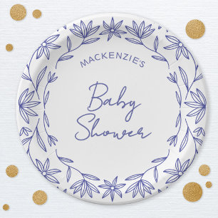 Mediterranean Blue Wildflower Baby Shower Paper Plates