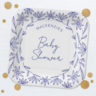 Mediterranean Blue Wildflower Baby Shower Paper Plates