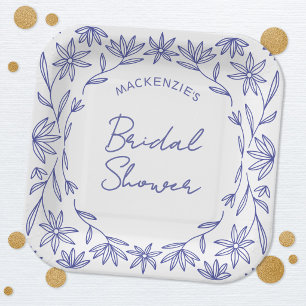 Mediterranean Blue Wildflower Bridal Shower Paper Plates