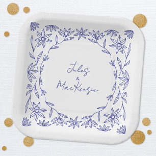 Mediterranean Blue Wildflower Wedding Paper Plates