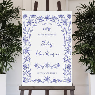 Mediterranean Blue Wildflower Wedding Welcome Sign