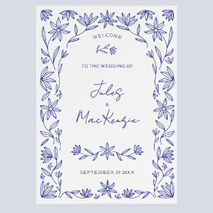 Mediterranean Blue Wildflower Wedding Welcome Sign