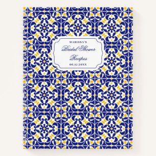 Mediterranean Blue Yellow Bridal Shower Recipe Notebook