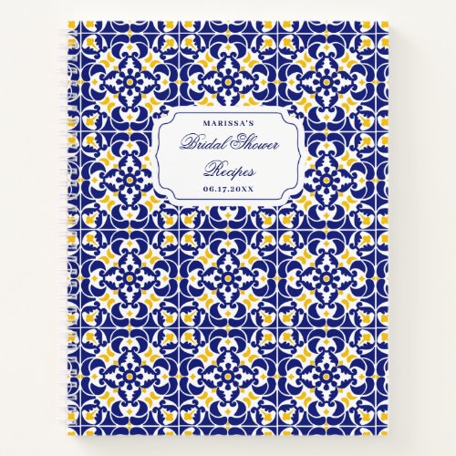 Mediterranean Blue Yellow Bridal Shower Recipe Notebook