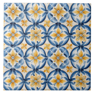 Mediterranean Blue & Yellow Floral Ceramic Tile