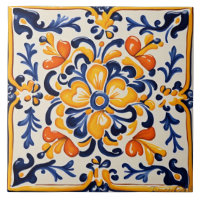 Mediterranean Blue & Yellow Floral Flower Sicilian