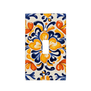 Mediterranean Blue & Yellow Floral Flower Sicilian Light Switch Cover